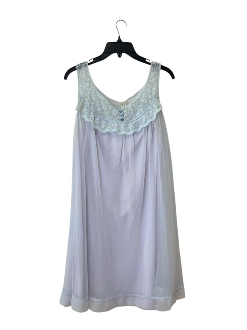 Vintage Stylecraft Bel Aire Nightgown Nightie Lace UNION MADE Babydoll Blue L